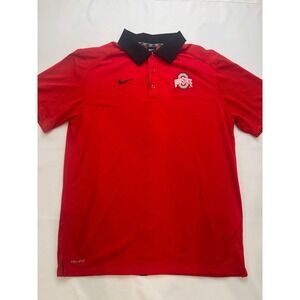 Nike Ohio State Buckeyes Polo Mens Large Red Dri-FIT Excellent Short Sleeve Logo